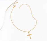 David Markstein Bronze Gold Tone White Topaz Angel Wing 18" Cross Necklace